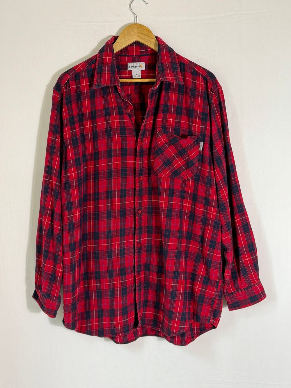 Carhartt Flannel Shirt XL Red Black Plaid Button Up Workwear 100% Cotton